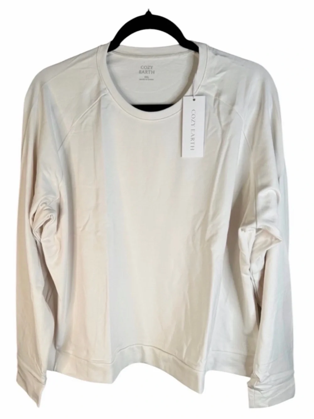 Cozy Earth Bamboo Ultra Soft Raglan Pullover Crew Top Ivory Size XXL 895